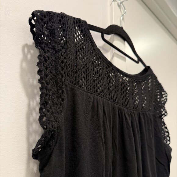 New GAP crochet shortsleeve flutter tee sheer black tshirt drape top S Small - Picture 5 of 16